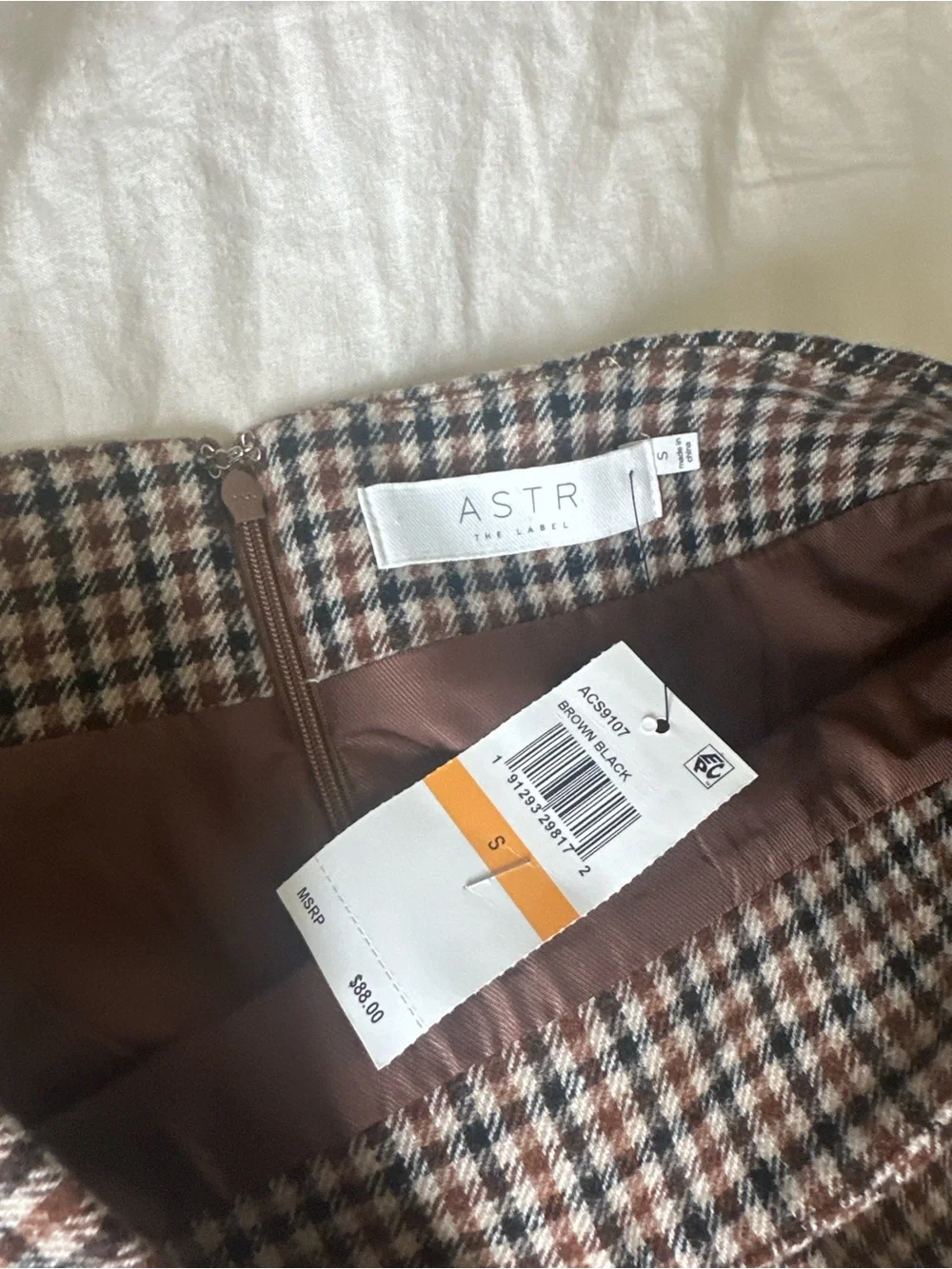 Astr Checked Mini Skirt in Brown, Black and Cream